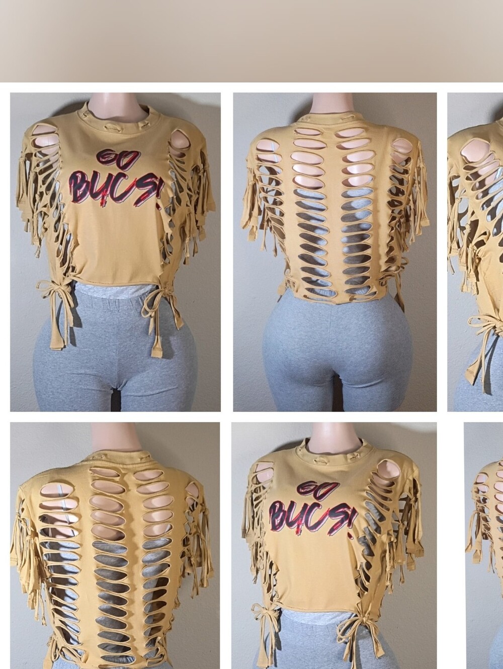 Fringed Tampa Bay Buccaneers Custom Cutout Graphic Crop Top ⁶